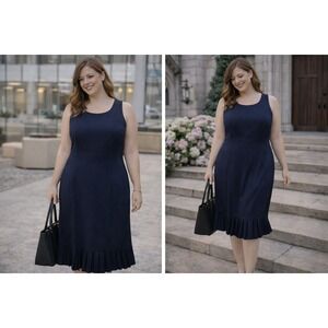 Danny & Nicole Navy Sleeveless A-Line Midi Dress | Pleated Hem Lined Womens 14